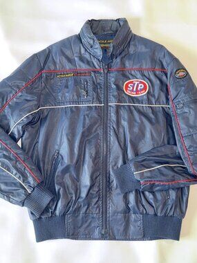 VTG Style Auto Competition STP Racing Windbreaker Jacket Sz L Patch Logo 80s 90s